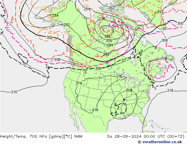 Height/Temp. 700 hPa NAM Sa 28.09.2024 00 UTC