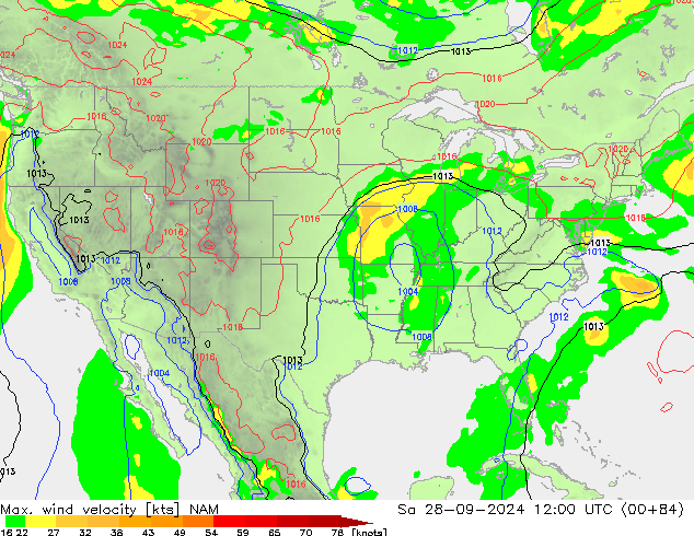 Max. wind velocity NAM Sa 28.09.2024 12 UTC