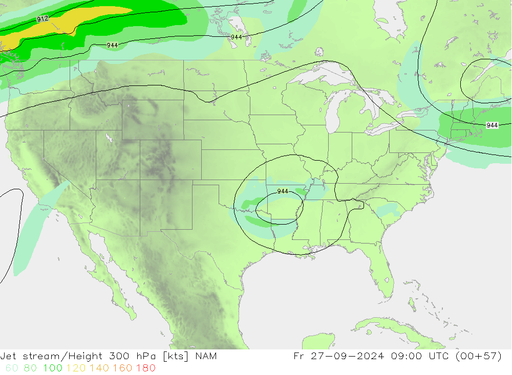 Jet stream/Height 300 hPa NAM Pá 27.09.2024 09 UTC