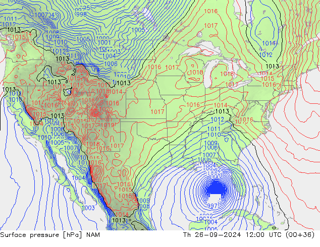 Atmosférický tlak NAM Čt 26.09.2024 12 UTC