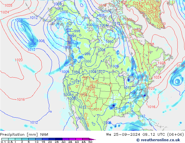 Precipitación NAM mié 25.09.2024 12 UTC