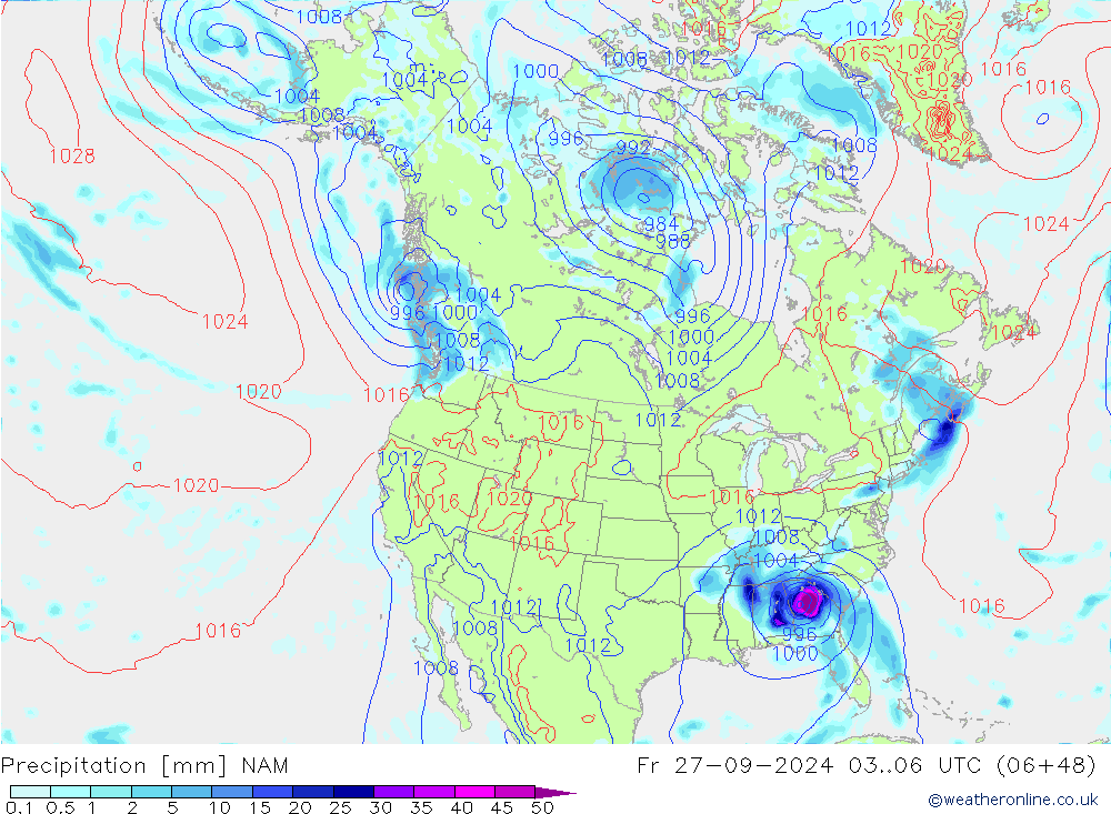 Precipitation NAM Fr 27.09.2024 06 UTC