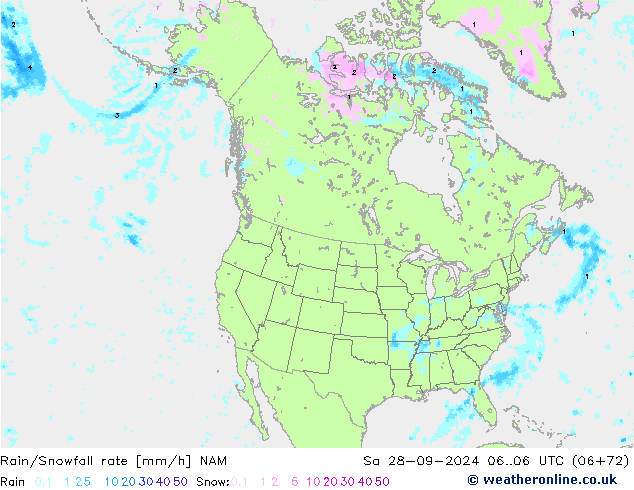 Rain/Snowfall rate NAM сб 28.09.2024 06 UTC