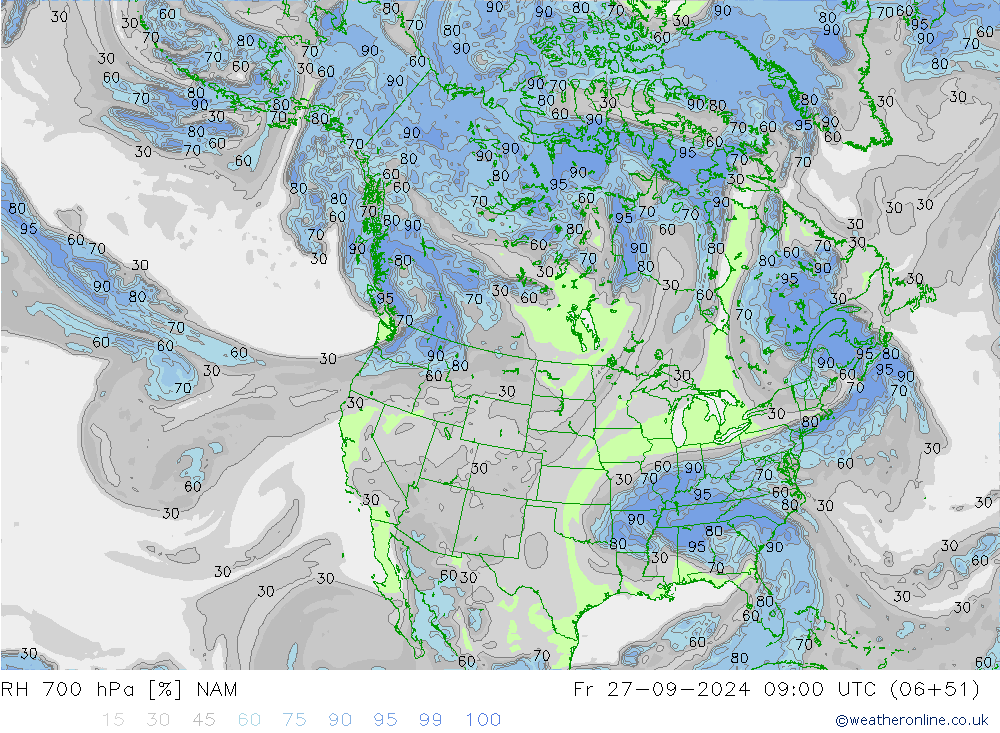 RH 700 hPa NAM pt. 27.09.2024 09 UTC