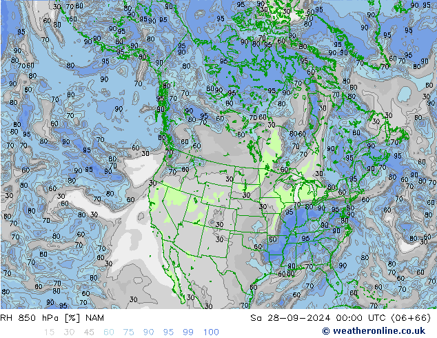 RH 850 hPa NAM Sa 28.09.2024 00 UTC