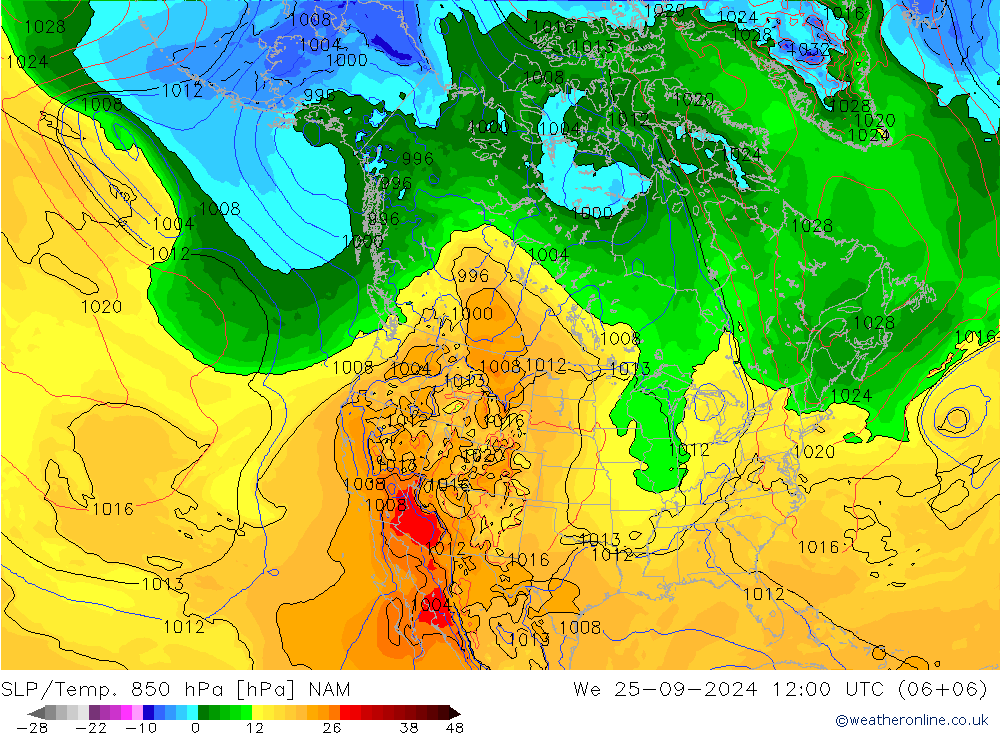 SLP/Temp. 850 гПа NAM ср 25.09.2024 12 UTC