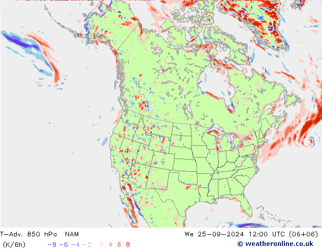 T-Adv. 850 hPa NAM We 25.09.2024 12 UTC