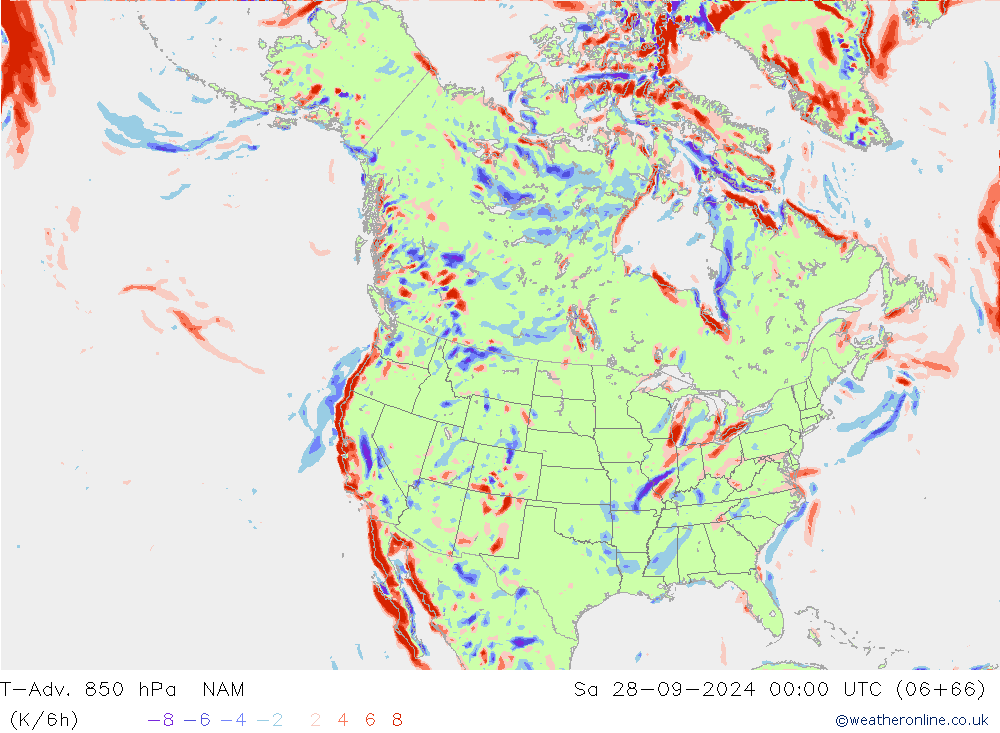 T-Adv. 850 hPa NAM Sa 28.09.2024 00 UTC