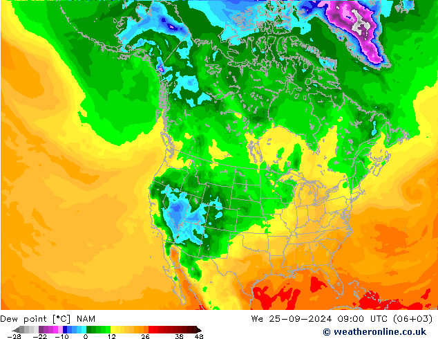 Dew point NAM We 25.09.2024 09 UTC