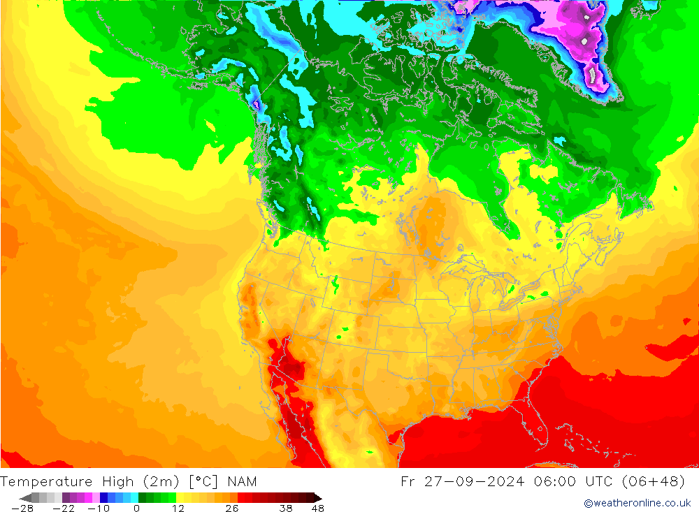 Temperature High (2m) NAM Fr 27.09.2024 06 UTC