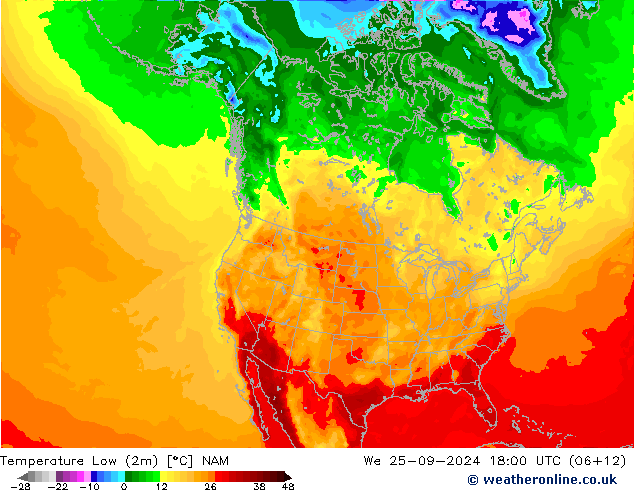 Min.temperatuur (2m) NAM wo 25.09.2024 18 UTC