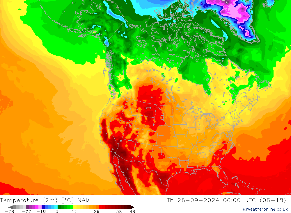 Temperature (2m) NAM Th 26.09.2024 00 UTC