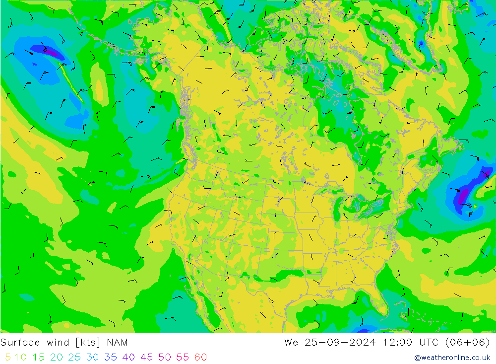 Bodenwind NAM Mi 25.09.2024 12 UTC