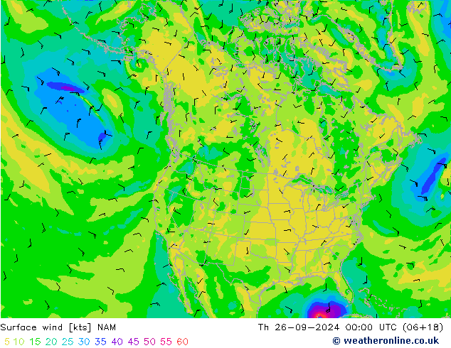 Viento 10 m NAM jue 26.09.2024 00 UTC