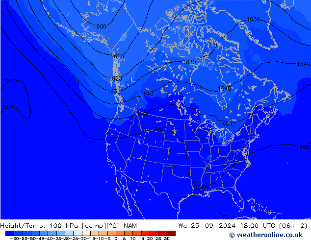 Hoogte/Temp. 100 hPa NAM wo 25.09.2024 18 UTC