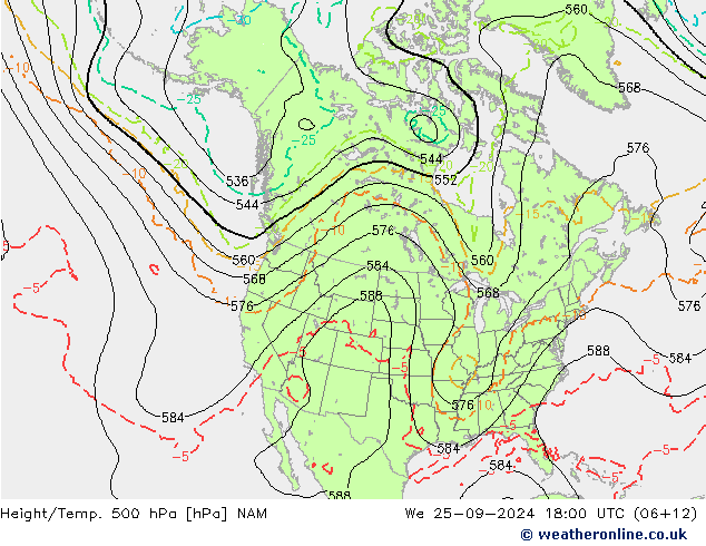 Height/Temp. 500 hPa NAM Qua 25.09.2024 18 UTC