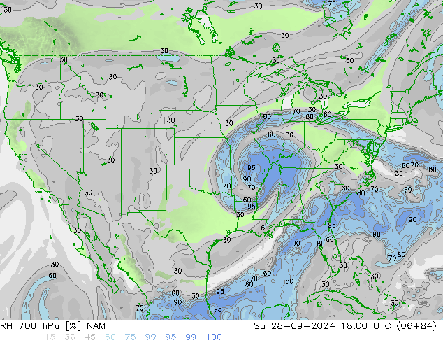 RH 700 hPa NAM So 28.09.2024 18 UTC