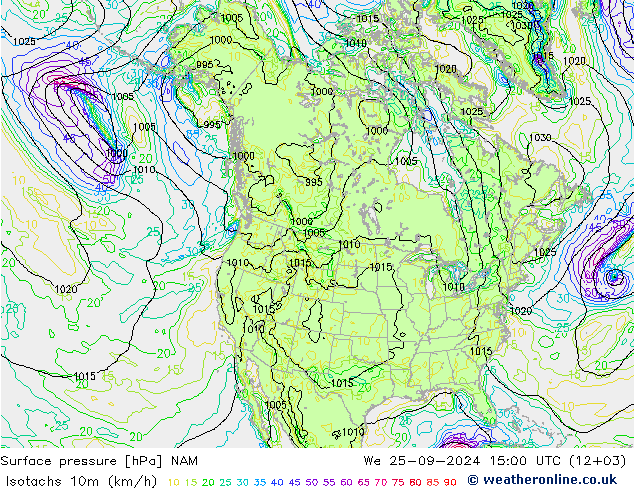 Isotachs (kph) NAM We 25.09.2024 15 UTC