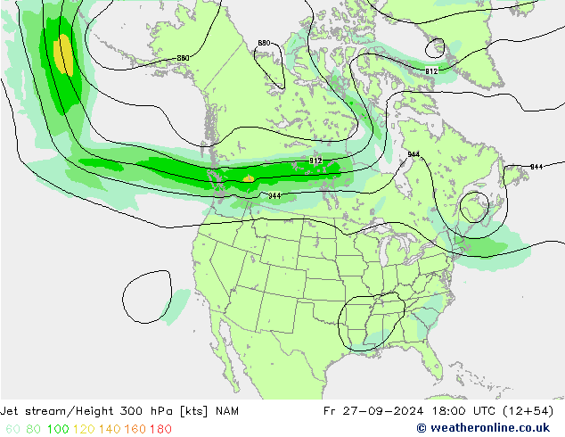 Jet stream/Height 300 hPa NAM Pá 27.09.2024 18 UTC