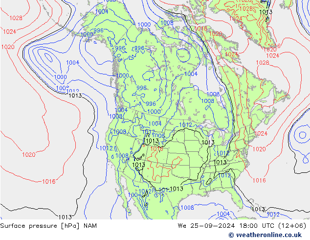 Surface pressure NAM We 25.09.2024 18 UTC