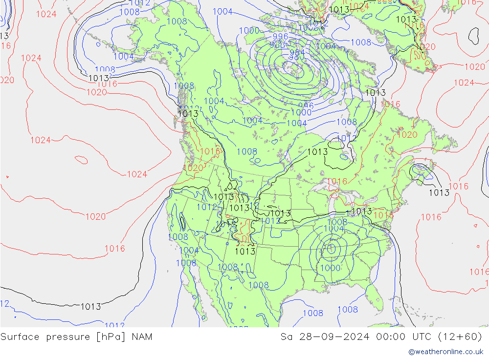 Surface pressure NAM Sa 28.09.2024 00 UTC