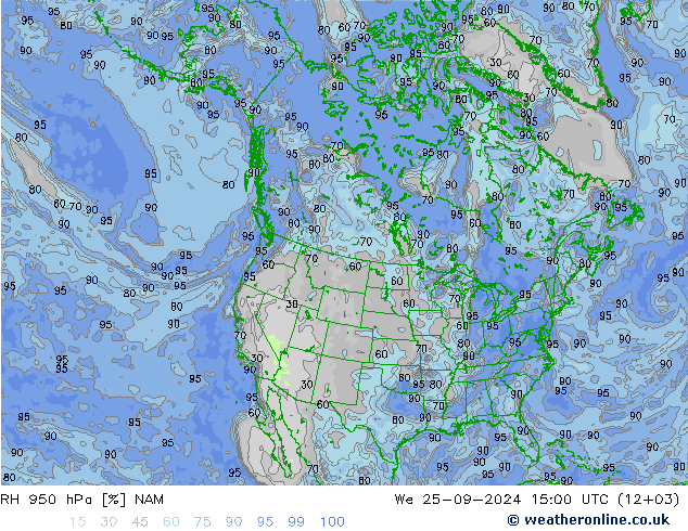 950 hPa Nispi Nem NAM Çar 25.09.2024 15 UTC