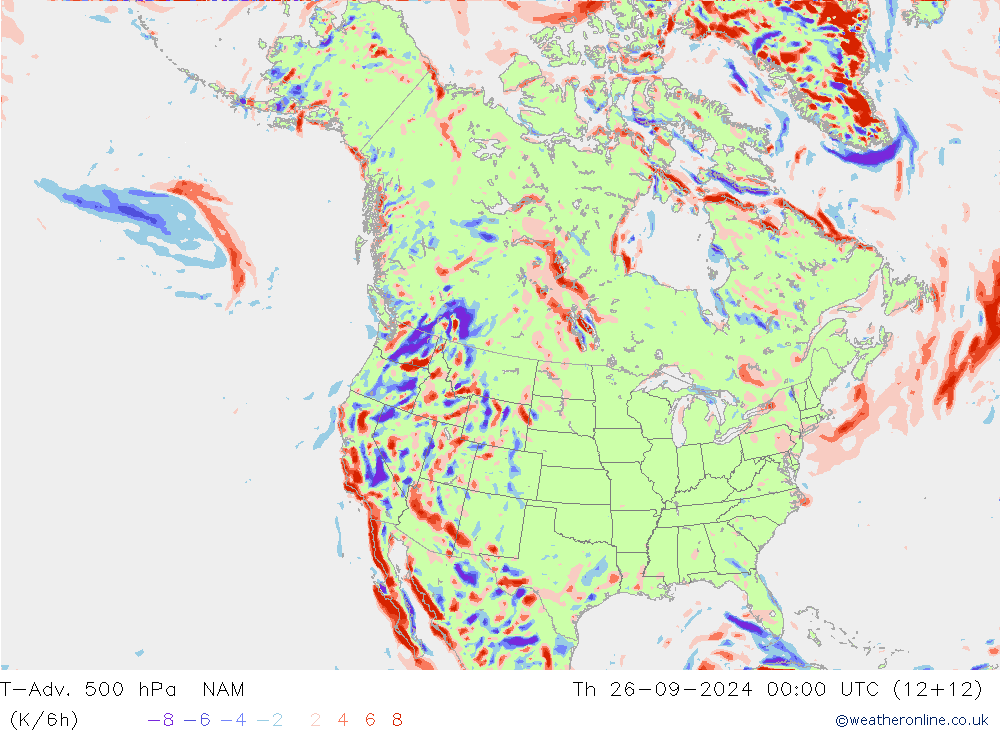 T-Adv. 500 hPa NAM jue 26.09.2024 00 UTC