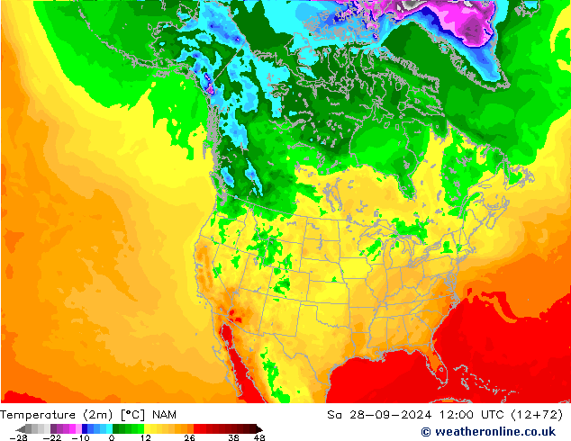 Temperatura (2m) NAM sáb 28.09.2024 12 UTC