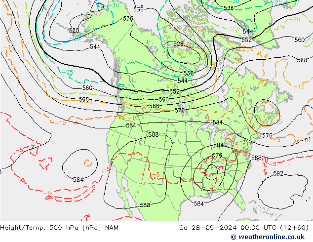 Height/Temp. 500 hPa NAM sab 28.09.2024 00 UTC