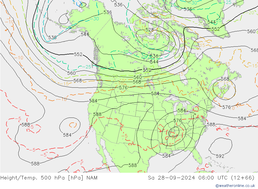 Height/Temp. 500 hPa NAM So 28.09.2024 06 UTC