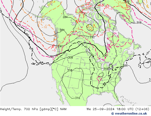 Height/Temp. 700 гПа NAM ср 25.09.2024 18 UTC