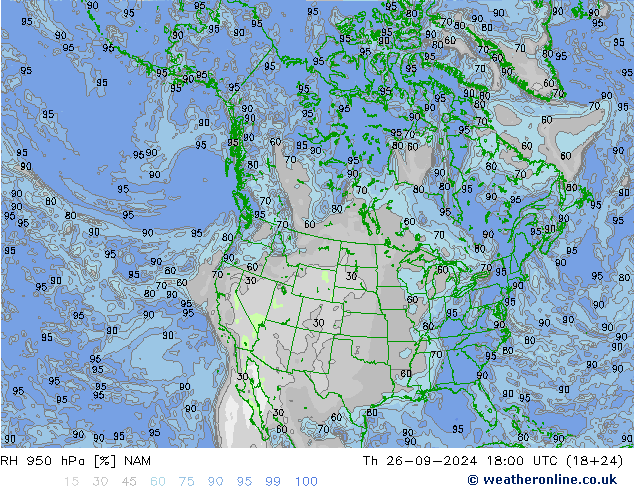 RH 950 hPa NAM Th 26.09.2024 18 UTC