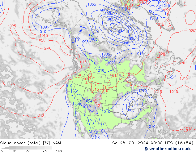 nuvens (total) NAM Sáb 28.09.2024 00 UTC