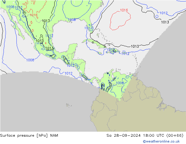 pressão do solo NAM Sáb 28.09.2024 18 UTC