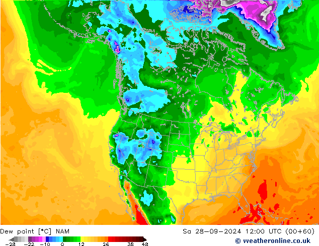 Dew point NAM Sa 28.09.2024 12 UTC