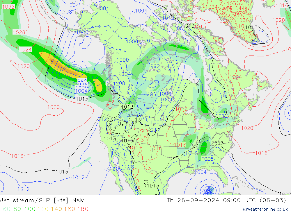 Jet stream/SLP NAM Th 26.09.2024 09 UTC