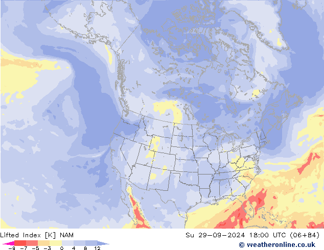 Lifted Index NAM nie. 29.09.2024 18 UTC