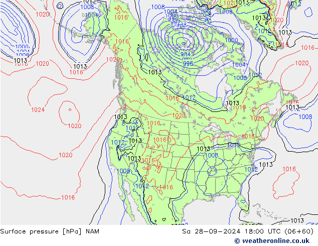 Atmosférický tlak NAM So 28.09.2024 18 UTC