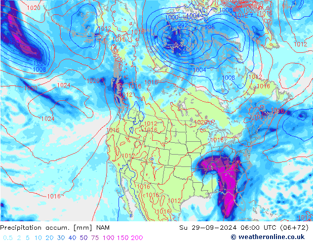 Precipitation accum. NAM Вс 29.09.2024 06 UTC