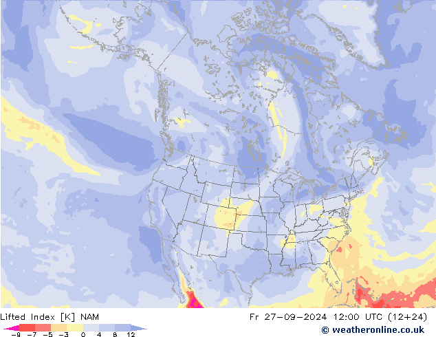 Lifted Index NAM vr 27.09.2024 12 UTC