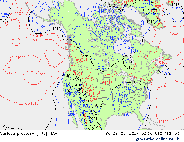 Atmosférický tlak NAM So 28.09.2024 03 UTC