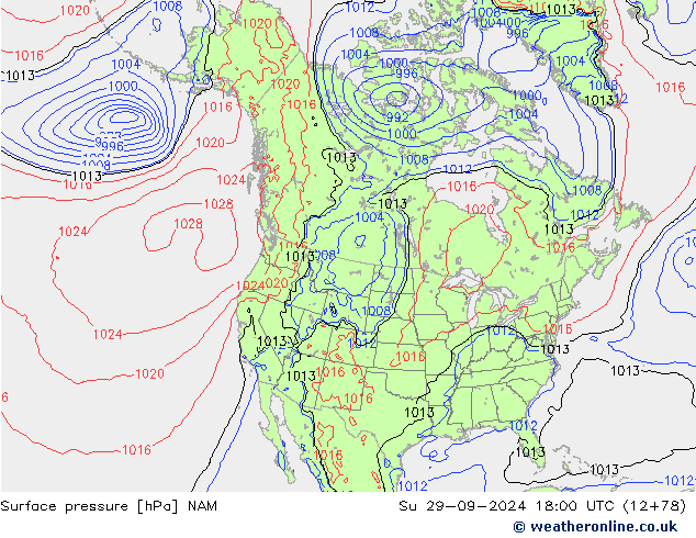 pressão do solo NAM Dom 29.09.2024 18 UTC