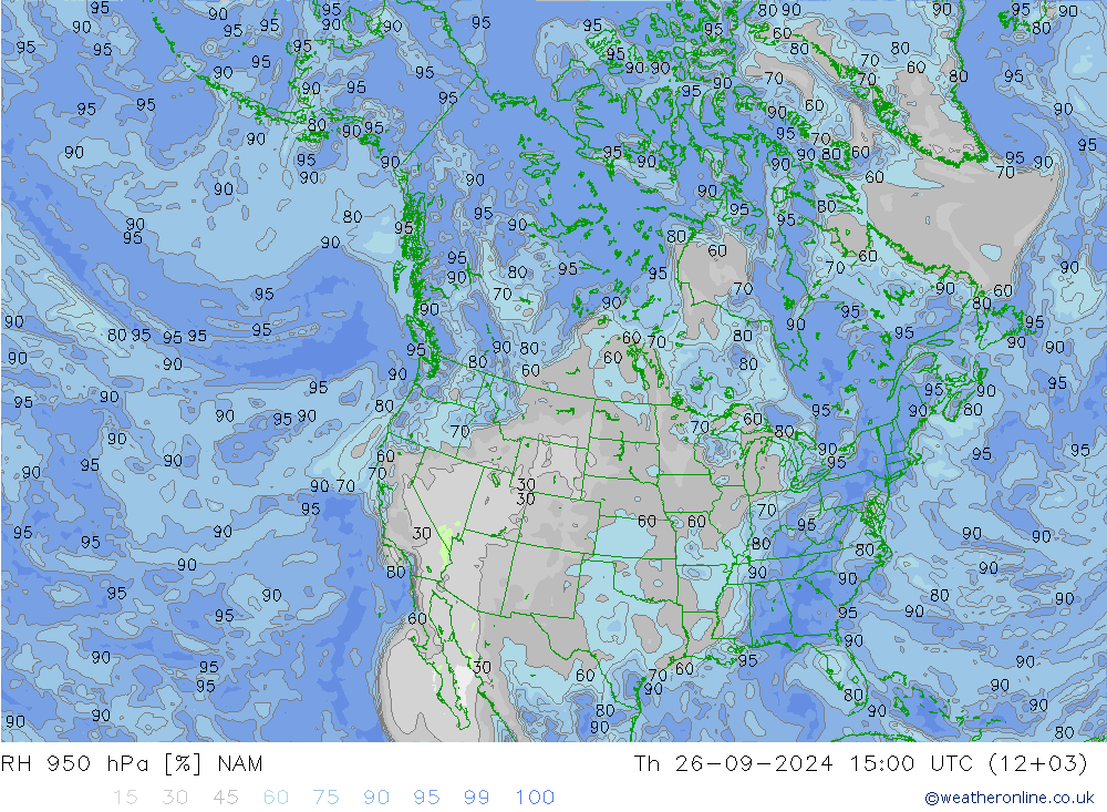 RH 950 hPa NAM Th 26.09.2024 15 UTC