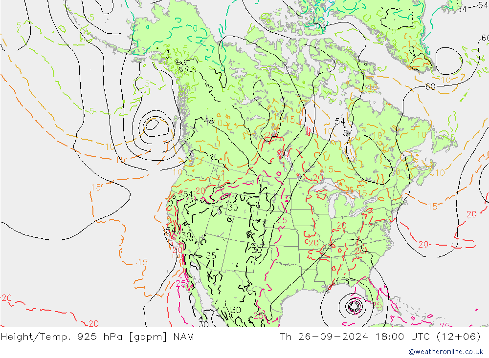 Height/Temp. 925 hPa NAM  26.09.2024 18 UTC