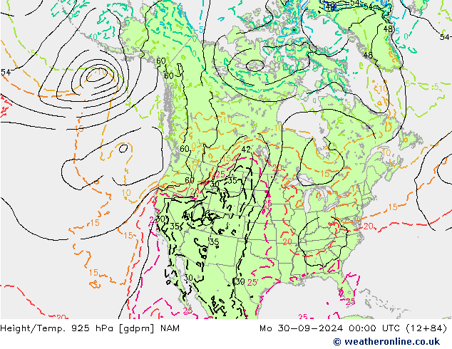 Height/Temp. 925 гПа NAM пн 30.09.2024 00 UTC