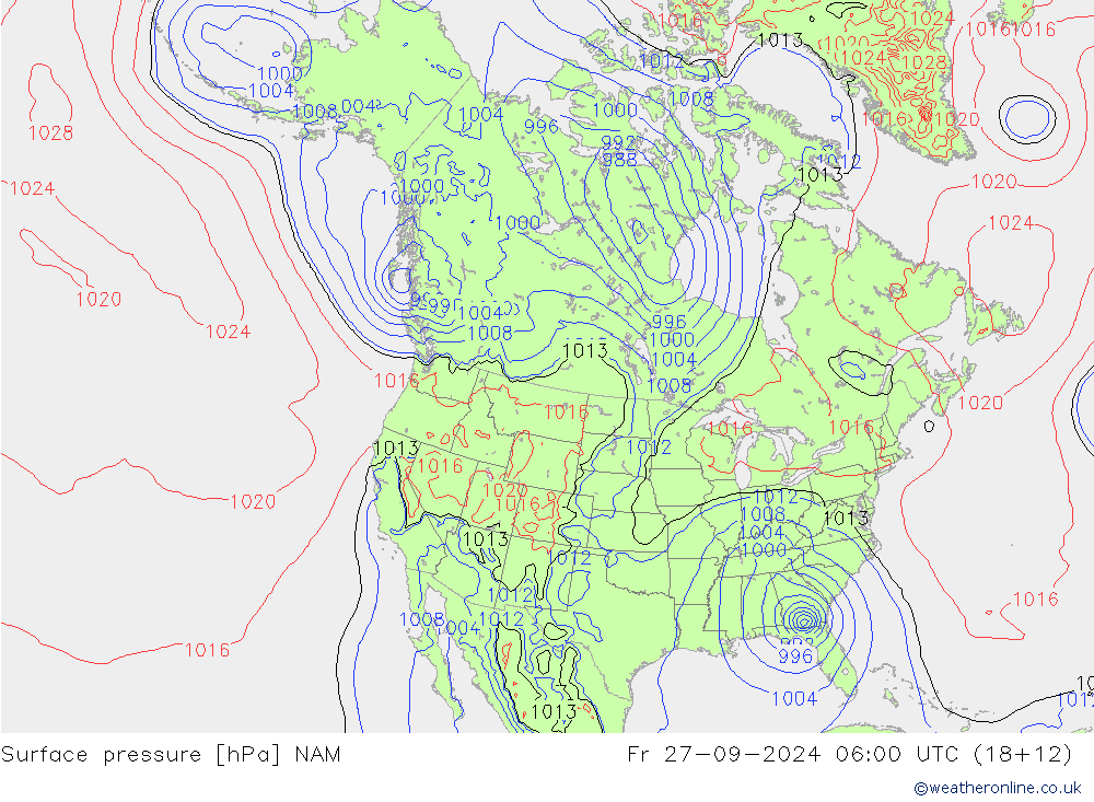 Pressione al suolo NAM ven 27.09.2024 06 UTC