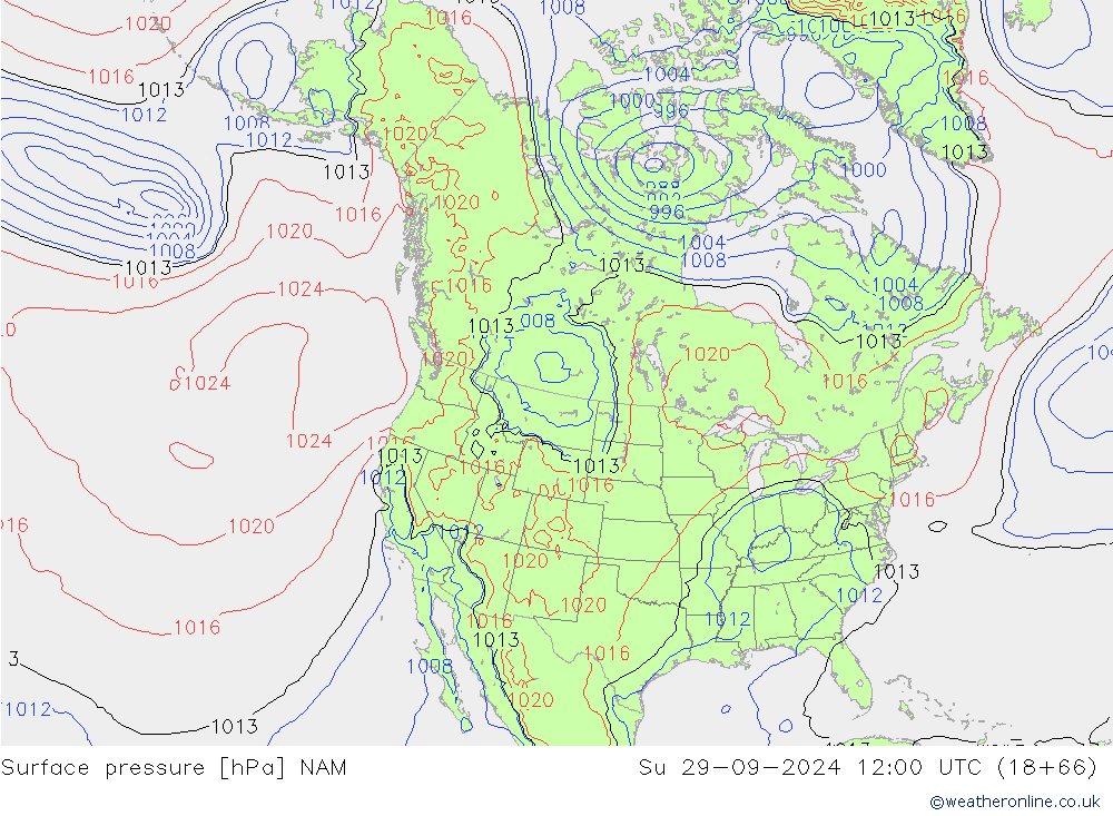 Presión superficial NAM dom 29.09.2024 12 UTC