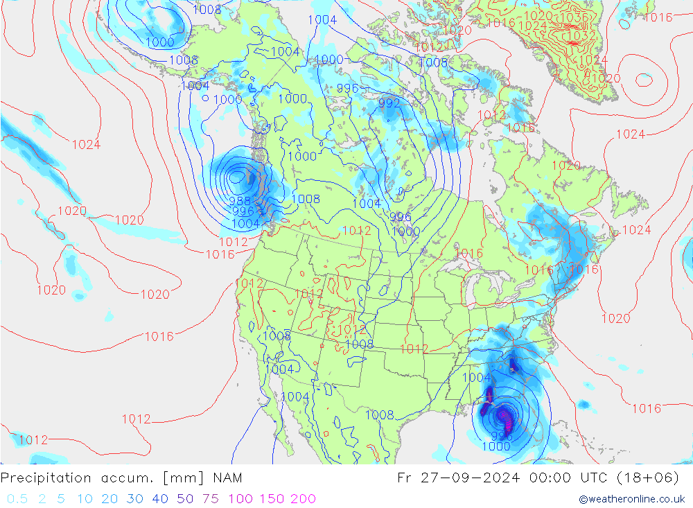 Precipitation accum. NAM пт 27.09.2024 00 UTC