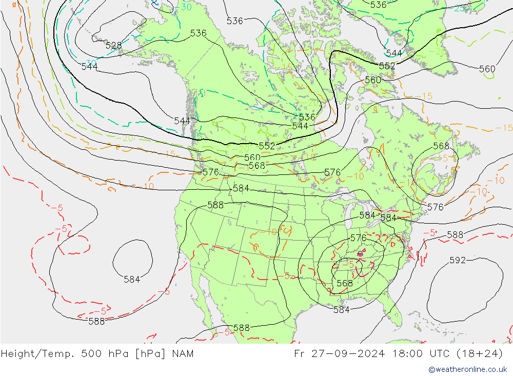 Height/Temp. 500 hPa NAM  27.09.2024 18 UTC