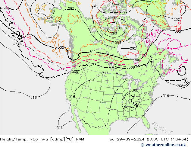 Height/Temp. 700 hPa NAM So 29.09.2024 00 UTC